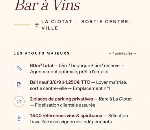 Céde Cave a Vins/Bar a Vins La Ciotat Sortie Centre Ville