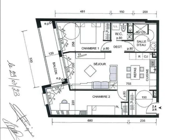 Appartement 3 pièces 66 m²