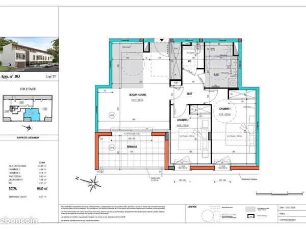 Appartement 3 pièces 60 m²
