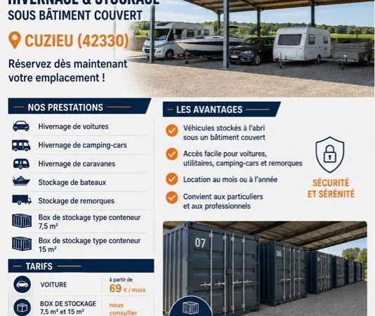 Hivernage & stockage sous bâtiment couvert à Cuzieu (42330)