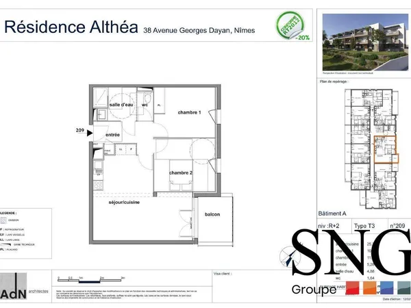 Appartement 3 pièces 59 m²