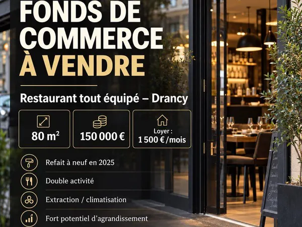 Fonds de commerce restauration - 80 m² - Double activité - Drancy (93)