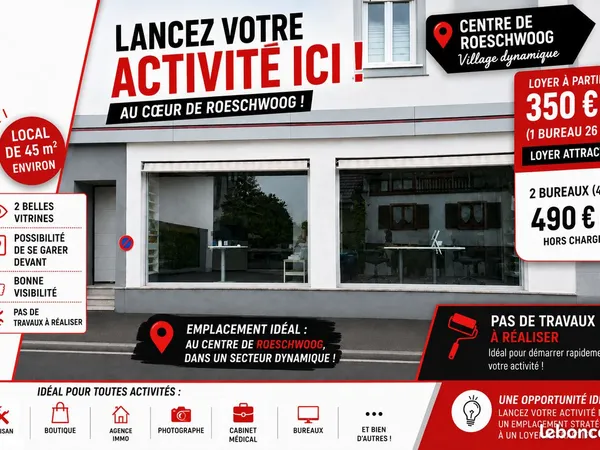Local commercial 26m² ou 45 m² à louer à Roeschwoog