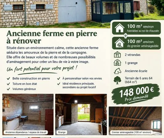 Bâtisse en pierres à rénover Tavaux village