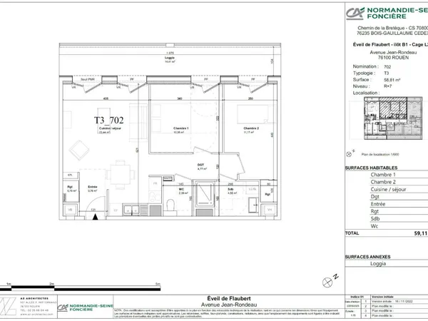 Appartement 3 pièces 59 m²