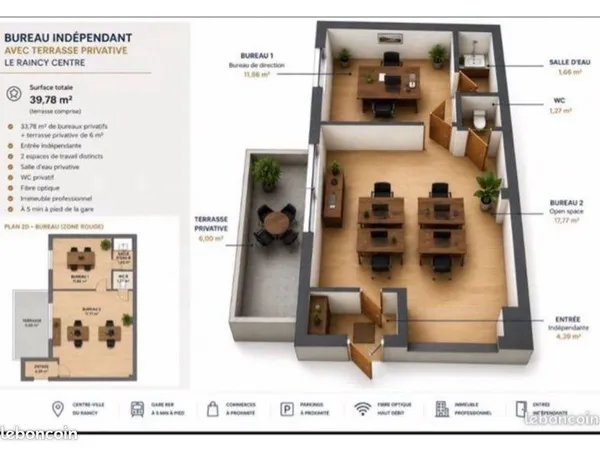 Bureau premium avec terrasse privative - le raincy centre