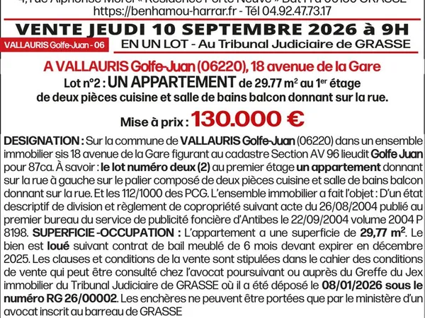 Ventes aux encheres 2 pieces golfe juan