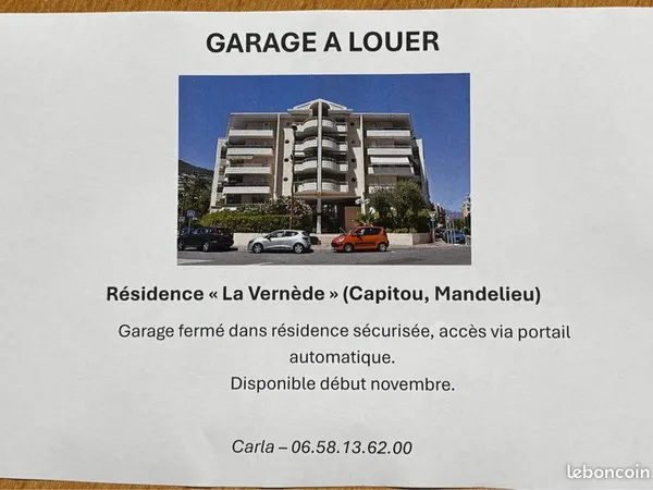 Garage box fermé à louer