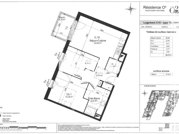 Appartement 3 pièces 56 m²