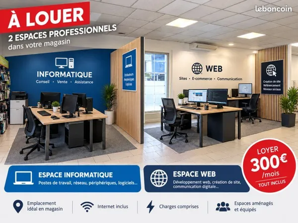Location 2 espaces professionnel INFORMATIQUE et WEB
