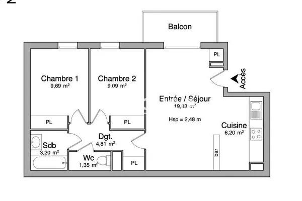 Appartement 3 pièces 55 m²