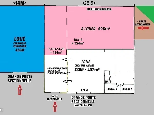 A louer hangar 508m²