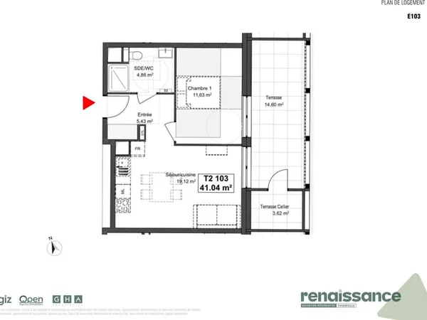 Résidence RENAISSANCE Appartement F2 neuf Lot E103