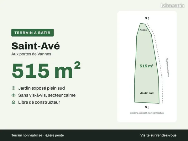 Terrain à bâtir 515 m² - Saint-Avé - exposé sud