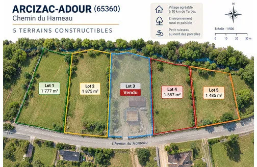 Terrain constructible 1 777 m² - Proche Tarbes