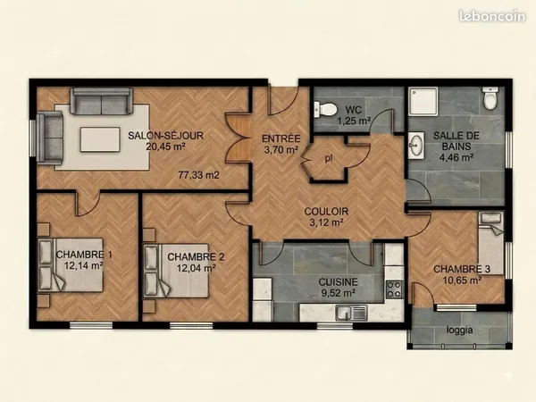 Appartement T4 lumineux 77m² avec 3 chambres : Neuville-lès-Dieppe proche des axes