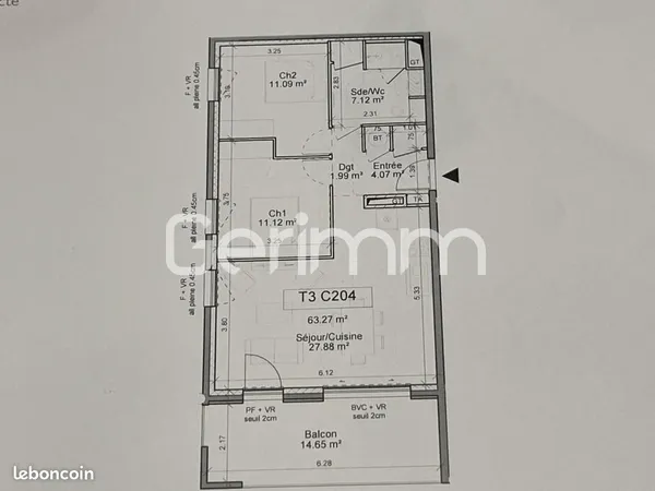Appartement 3 pièces 63 m²