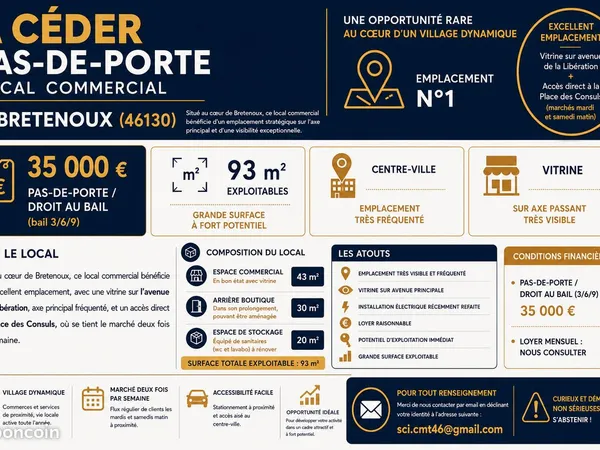 Local commercial / Pas de porte à céder