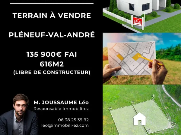 Terrain à bâtir Viabilisé - 616m2 - Plurien Centre à 1.5km d