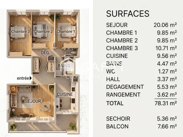 Lormont - T4 3 chambres avec balcon, loggia et cave