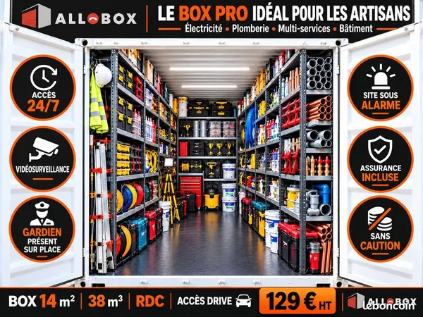 Box professionnel 14 m² / 38 m³ - RDC accès drive - 129€ HT/mois