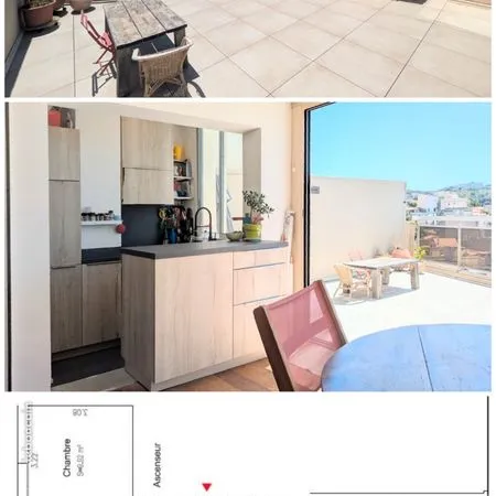 Appartement T2 bis de 47m² - dernier étage - terrasse 18m² - vue mer - 13007 Endoume/Bompard - (park