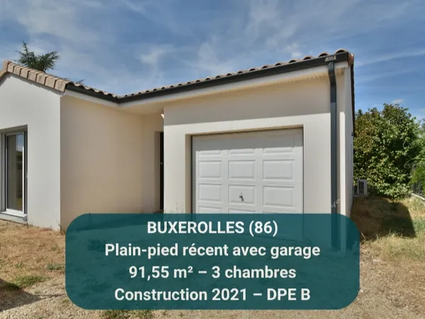 BUXEROLLES 86180 - maison plain-pied récente avec 3 chambres, garage et DPE B