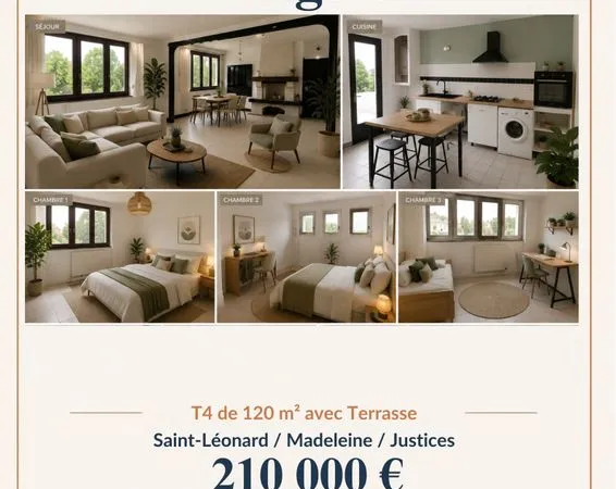 Grand T4 familial de 120 m² avec terrasse à Angers - Saint-Léonard / Madeleine / Justices