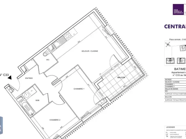 Appartement 3 pièces 62 m²