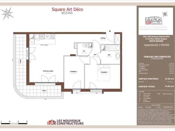 Appartement Bezons 3 pièces 61 m2