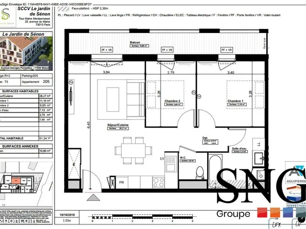 Appartement 3 pièces 61 m²