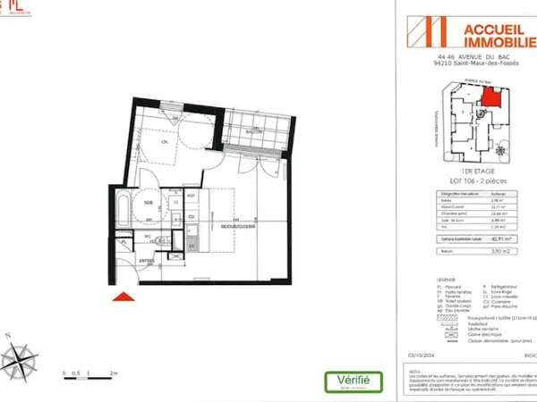 Appartement 2 pièces 43 m²