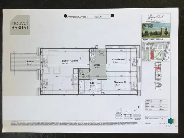 Appartement T3 66.10m² - STRASBOURG