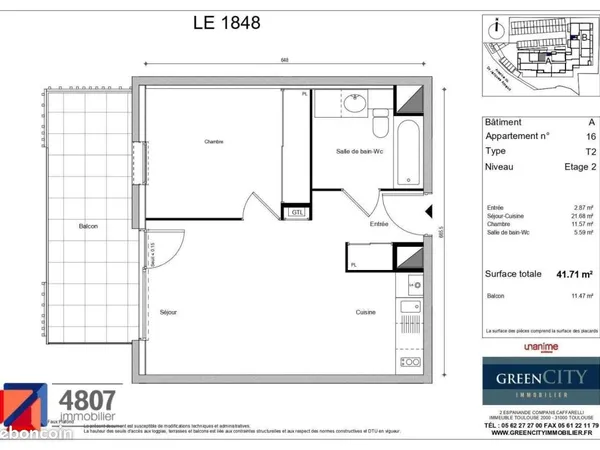 Appartement 2 pièces 41 m²