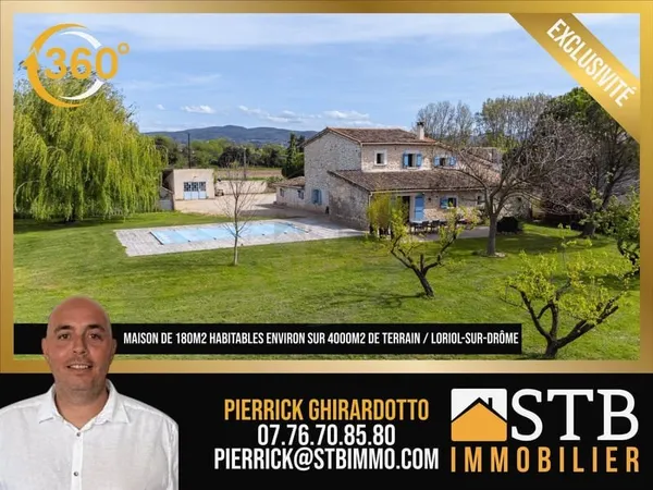 Propriété en pierre avec piscine et grand terrain à Loriol-su