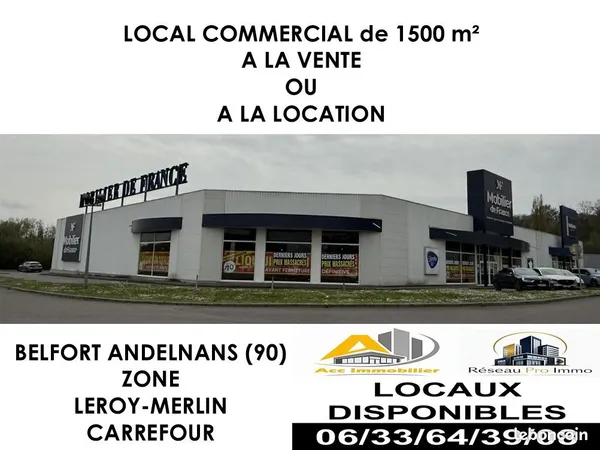 Local commercial de 1500 m² zone de Belfort Andelnans Exclu