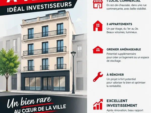 IMMEUBLE DE RAPPORT R+4 CENTRE-VILLE LOCAL COMMERCIAL +