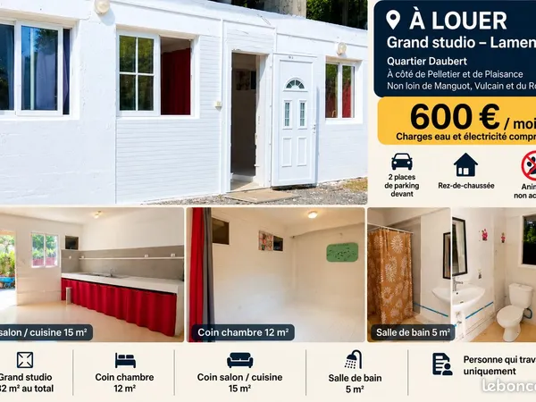 Grand studio calme lamentin charges comprises