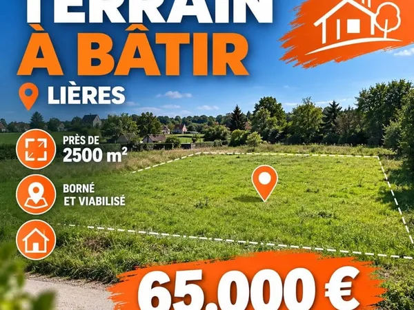 Terrain à bâtir près de 2 500 m²- Lières -65 000 €