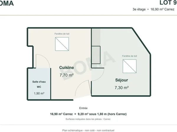Appartement T1 sous les toits, 26 m2 au sol à aménager secte
