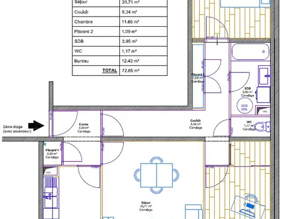 T3 meublé 73m² lumineux et spacieux refait à neuf