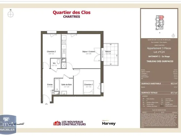 Appartement 3 pièces 62 m²