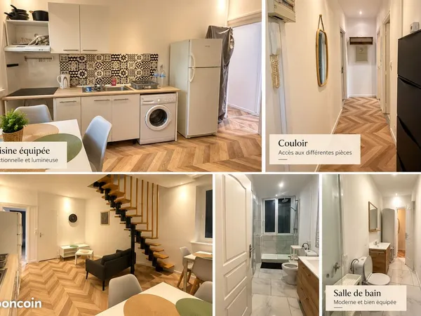 Duplex meublé 90 m² - 4 grandes chambres - Entièrement équipé - Anzin très proche Valenciennes