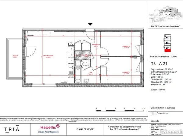Appartement 2 pièces 46 m²