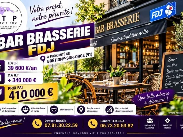 MAGNIFIQUE BAR BRASSERIE DANS UNE GRANDE VILLE DE L'ESSONNE (91)