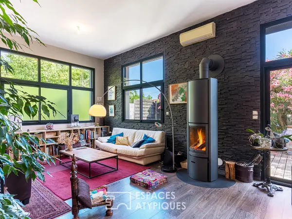Loft atypique avec jardin paysager, atelier d'artiste de plain-pied accessible PMR