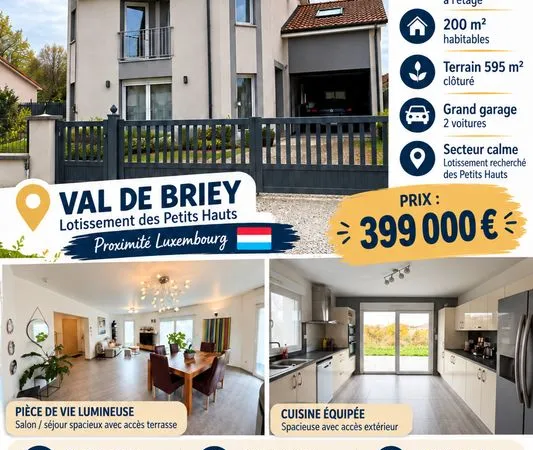 Pavillon contemporain 200 m2 habitable - 5/ 6 chambres - terrain 595 m² - Val de Briey- proximité Lu