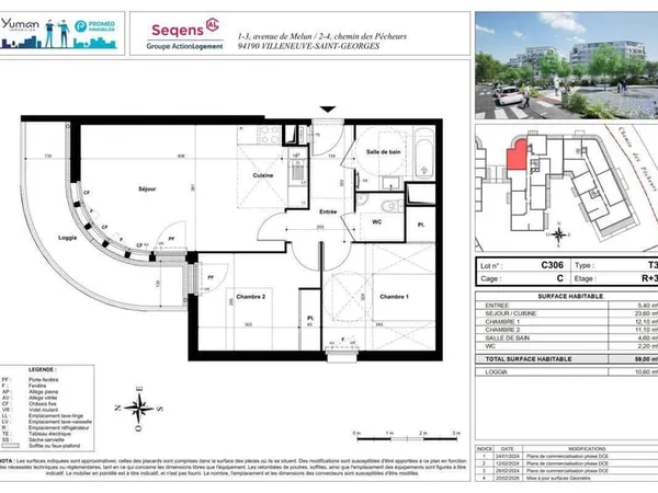Appartement 3 pièces 59 m²