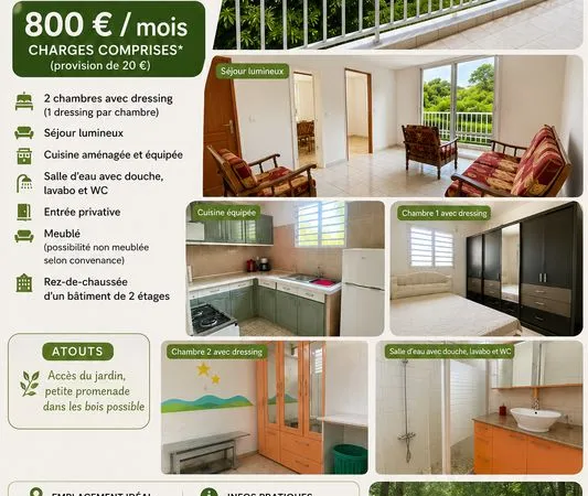 À découvrir au Gosier, secteur Plateau Grand-Bois, agréable appartement T3 situé dans un environneme