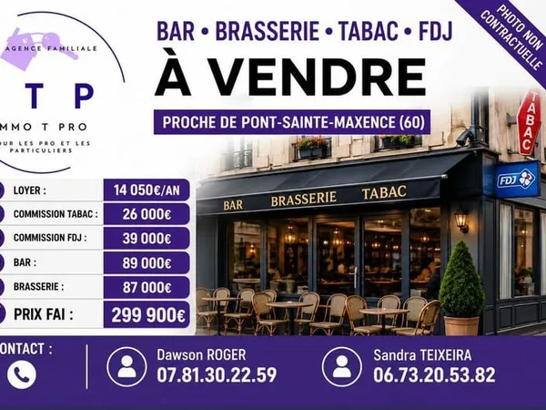 BEAU BAR TABAC BRASSERIE FDJ DANS LA PERIPHERIE DE PONT-SAINTE-M